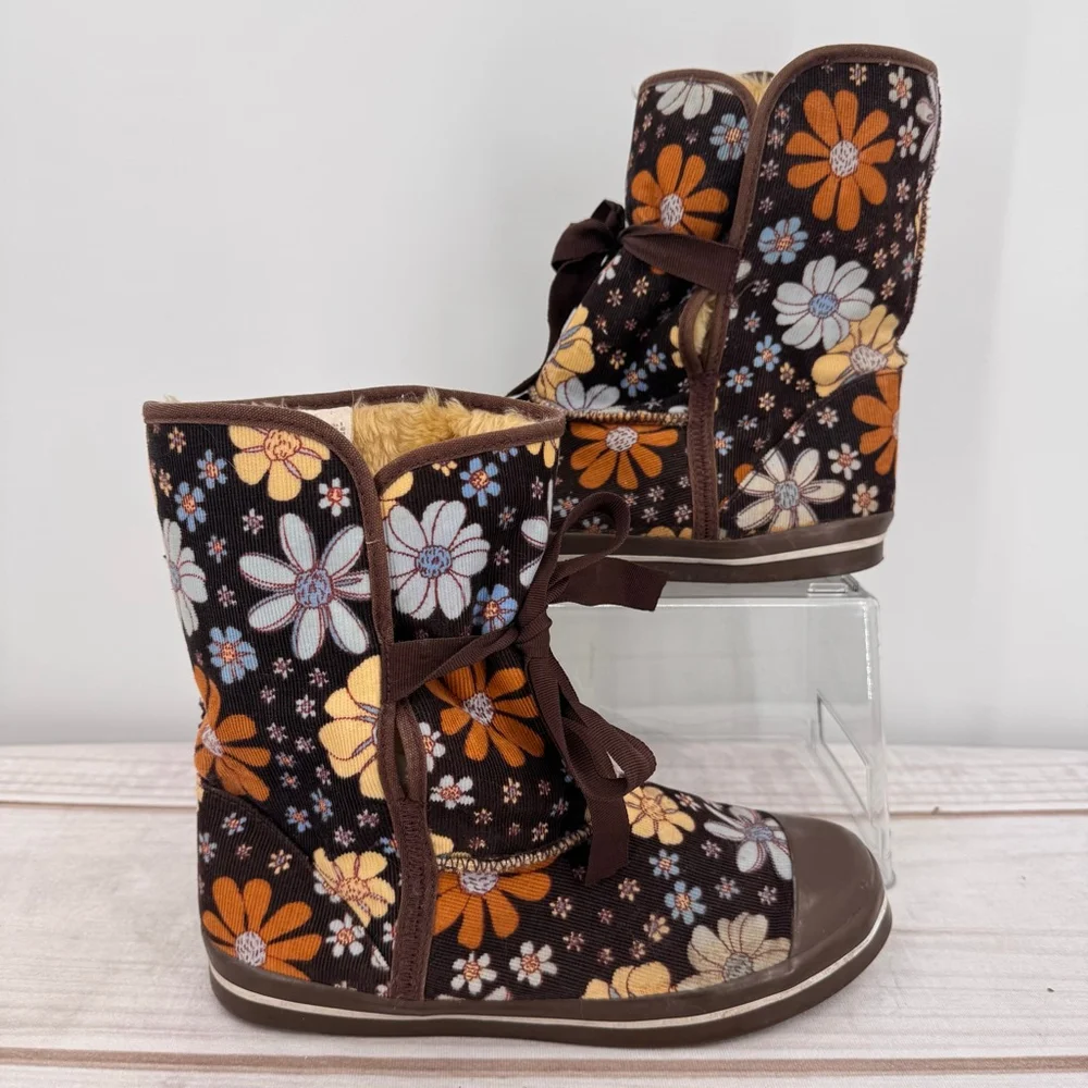 No Boundaries Lexie Boots Brown Corduroy Retro Floral Flower Power Boho Hippie 8